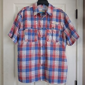 Magellan Men's Red, White, and Blue Plaid Fishing Shirt Size M